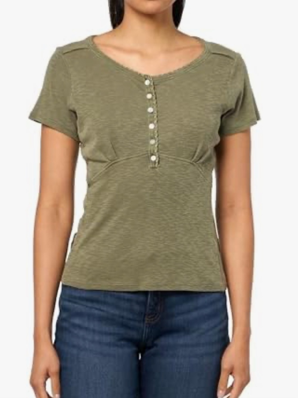 Lucky Brand Dusty Olive Slub Henley Top NWT Size Small - Picture 2 of 15